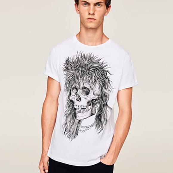 Zara Other - Zara Man White Skull Print Rolled Sleeve T-Shirt